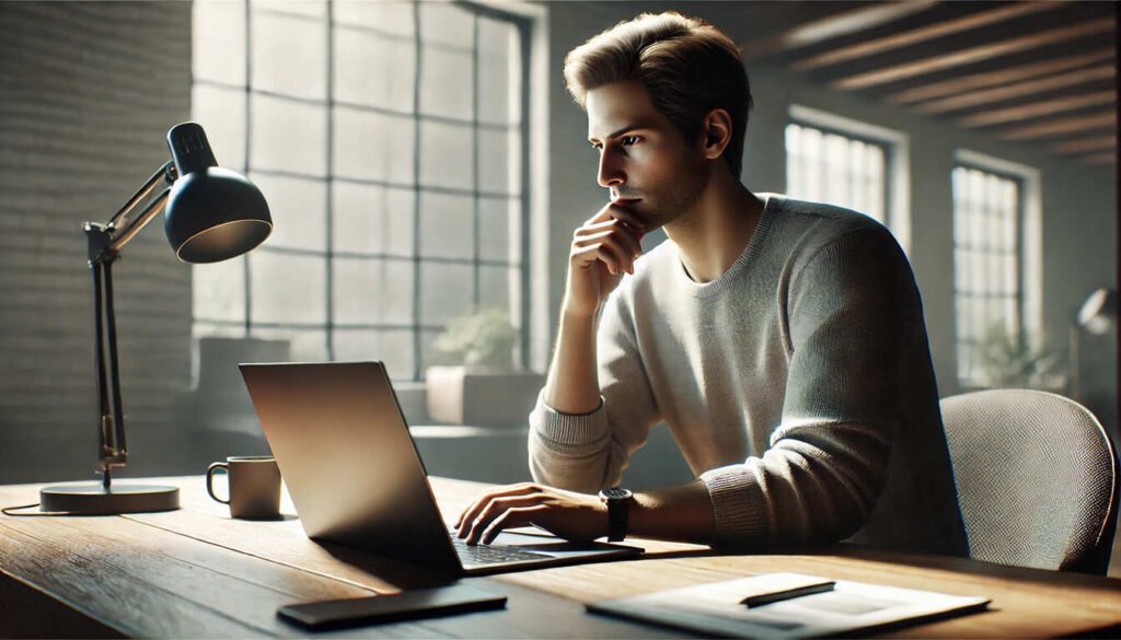 A person sitting and using a laptop