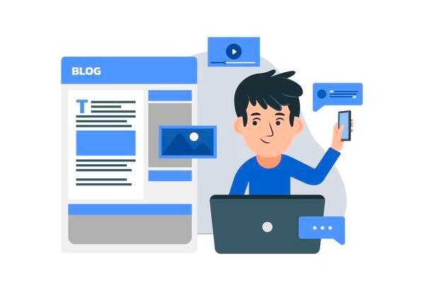 A person creating blog content, emphasizing the importance of fresh content for SEO.