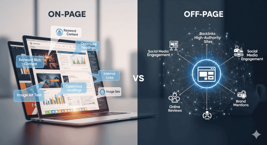 What is the difference between on-page and off-page SEO?