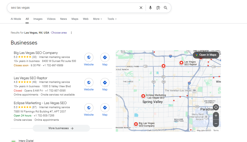 eclipse marketing las vegas seo gmb result