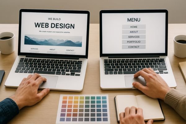 Web developers comparing single-page and multi-page website features.