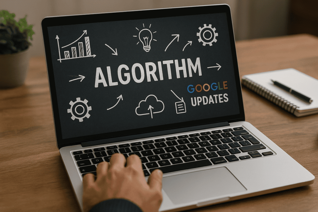 laptop showing google algorithm updates concept