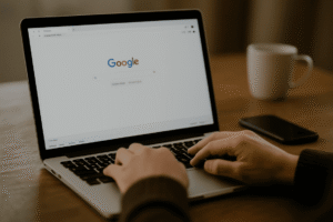 Laptop showing Google homepage