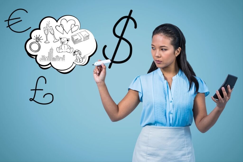 woman drawing air symbols dollar 1