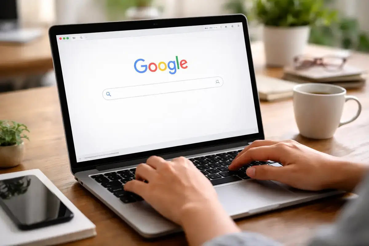 Searching on a silver laptop