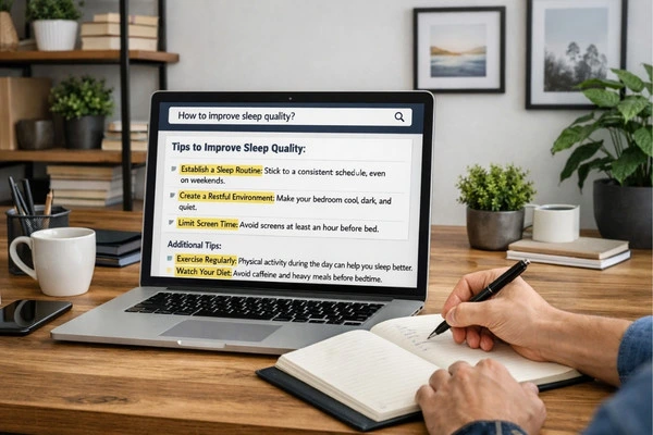 Person viewing AI-generated answers on a laptop.