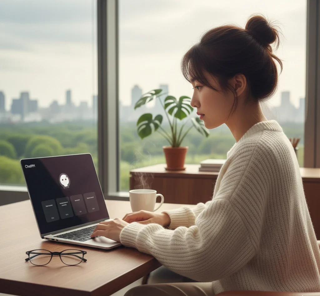 a woman using chatgpt for seo