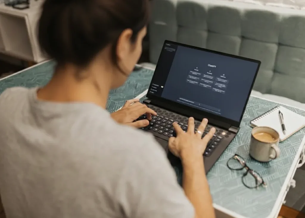 a woman using chatgpt for seo