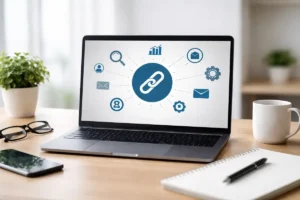 SEO workspace with backlinking focus