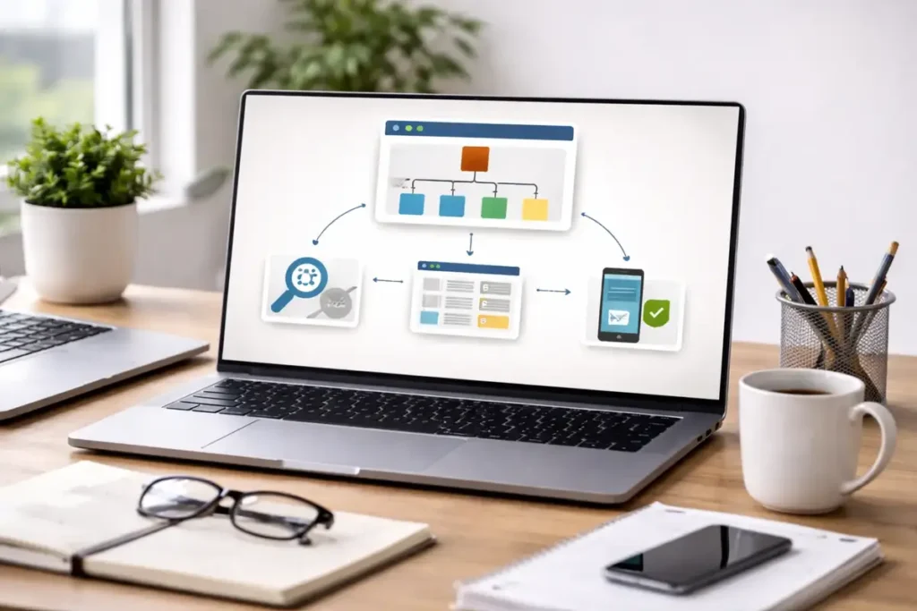 Sitemap report on a wooden desk