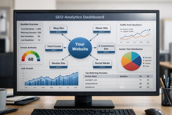 SEO backlinks connecting authoritative websites.