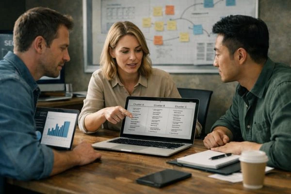 Team analyzing keywords with similar results