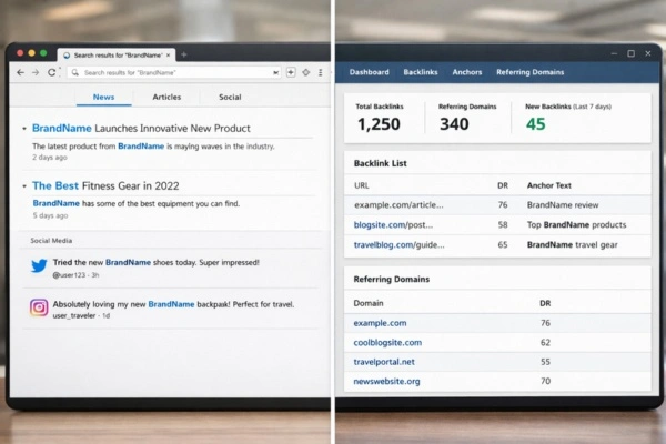 Brand mentions and backlinks side comparison.