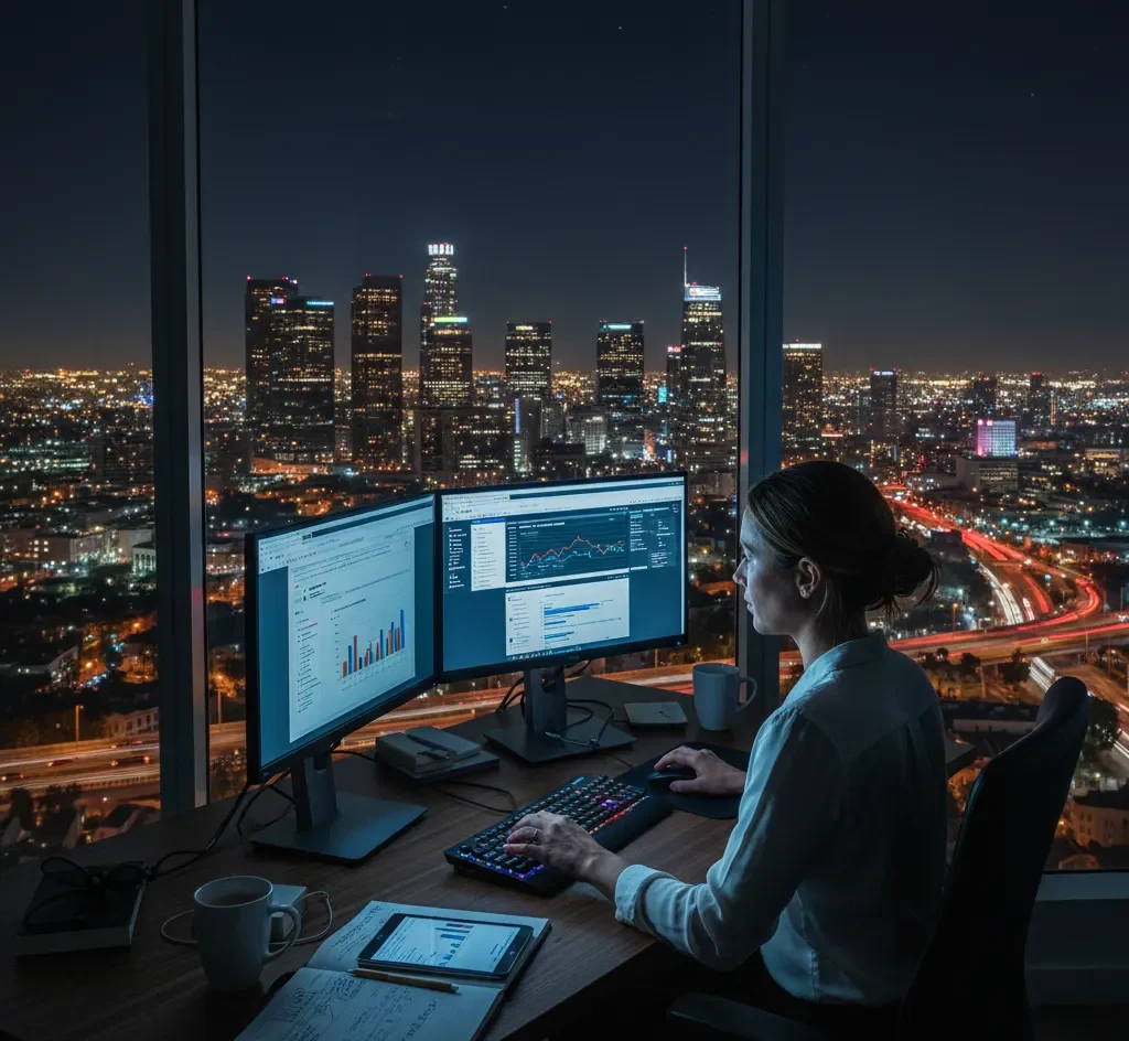An seo specialist working with Los Angeles city view