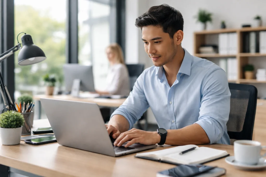Man working on Google SEO in Los Angeles, CA
