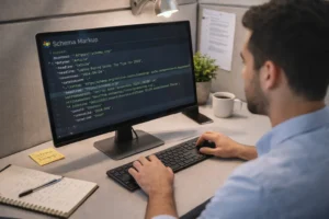 Marketer creating schema markup code