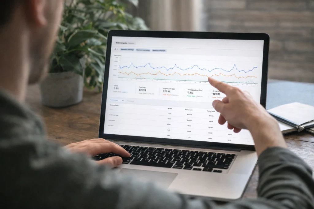 Person checking website SEO analytics