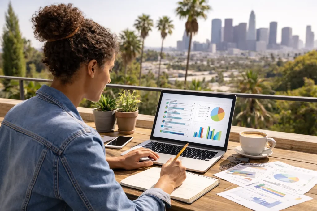 SEO specialist reviewing website audit