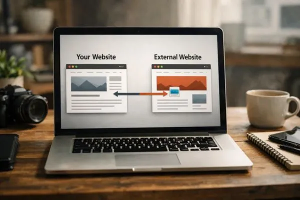 Websites connected through backlinks for SEO