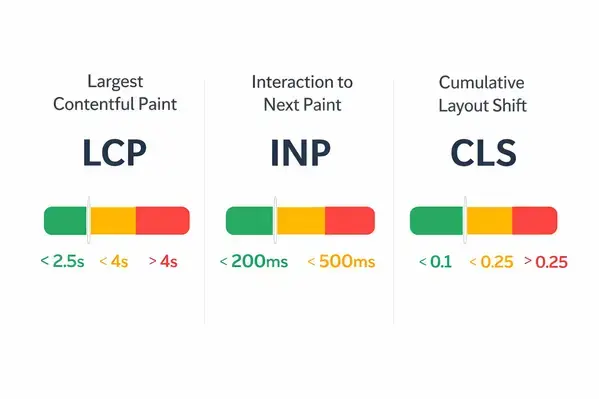Core Web Vitals metrics threshold infographic for page speed