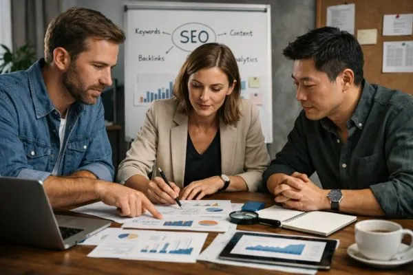 SEO team planning search engine optimization strategy