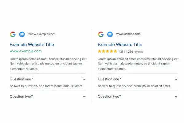 Before and after structured data rich snippet comparison