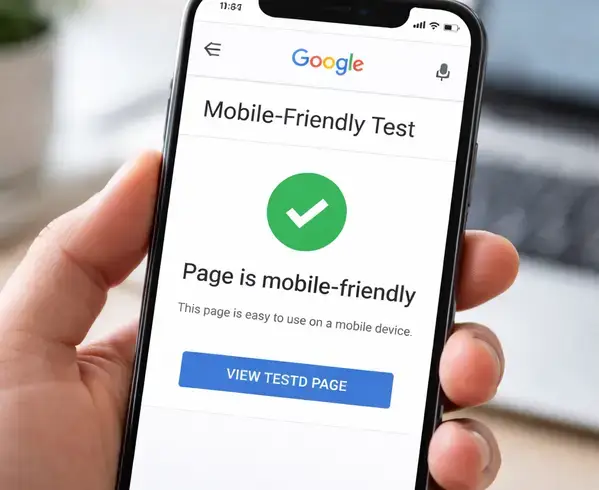 Smartphone displaying mobile-friendly test passed result