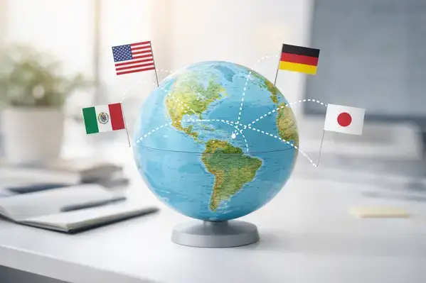 Globe with country flags showing hreflang language targeting