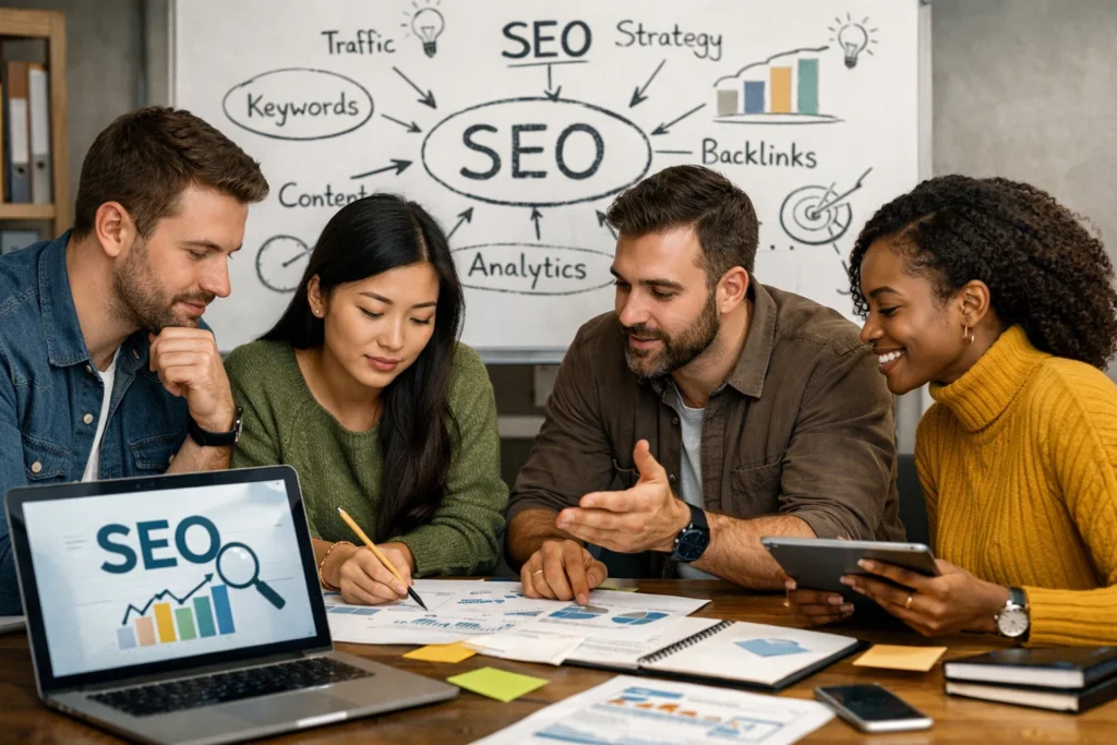 SEO experts strategizing their next move in NYC, NY office