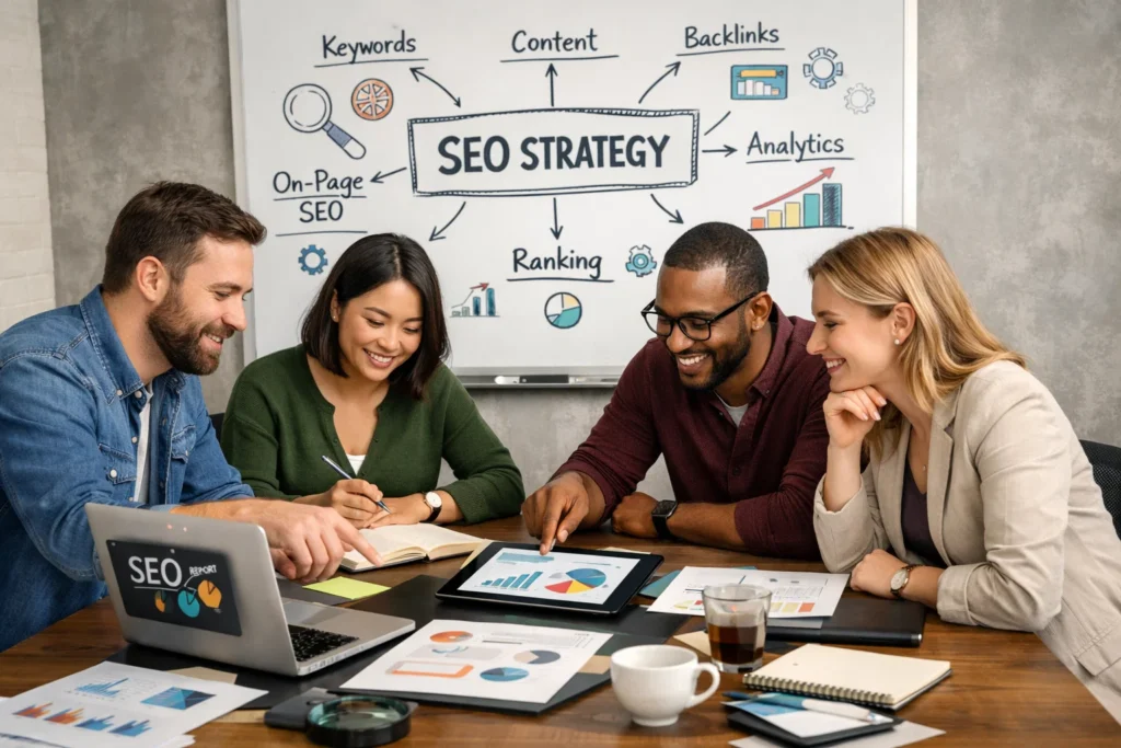 SEO professionals working together on optimization strategy in Denver, CO