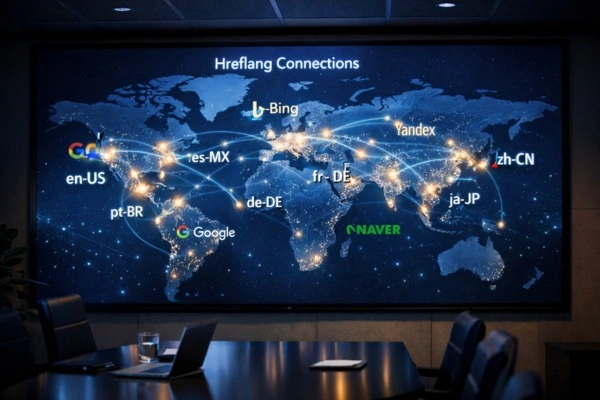 Enterprise SEO Vs Traditional SEO In 2026: 10 Differences That Actually Matter 5 Global multisite SEO strategy map showing international hreflang connections