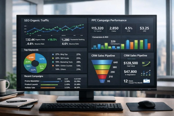 Enterprise SEO Vs Traditional SEO In 2026: 10 Differences That Actually Matter 6 Integrated marketing dashboard combining SEO PPC and email channel metrics