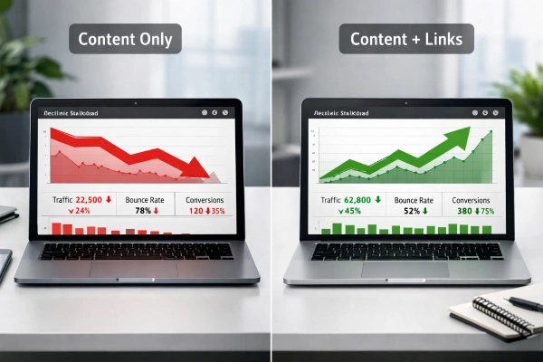 SEO results comparison between content-only and balanced on-page off-page approach