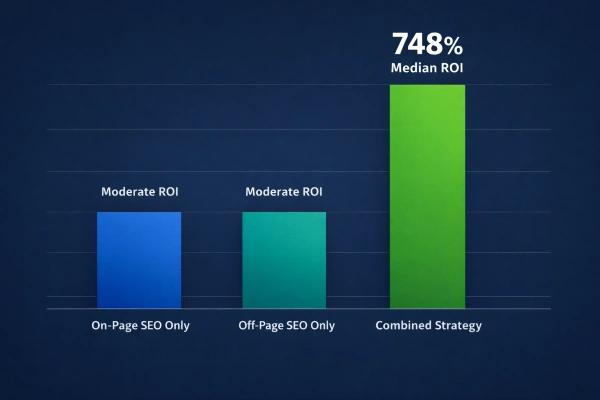 SEO ROI comparison chart for on-page, off-page, and combined strategies