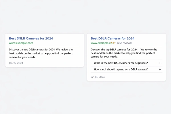 Structured data rich results vs plain search listing