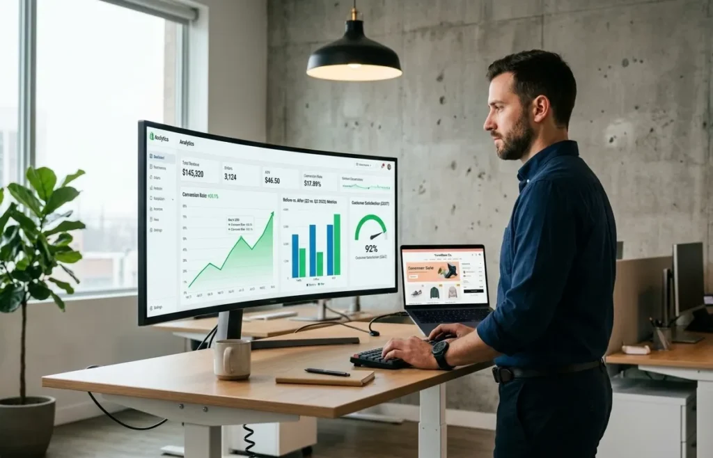 How Does AI Personalized Search For E-Commerce Work 2026 4 Ecommerce manager reviewing AI search performance metrics on analytics dashboard