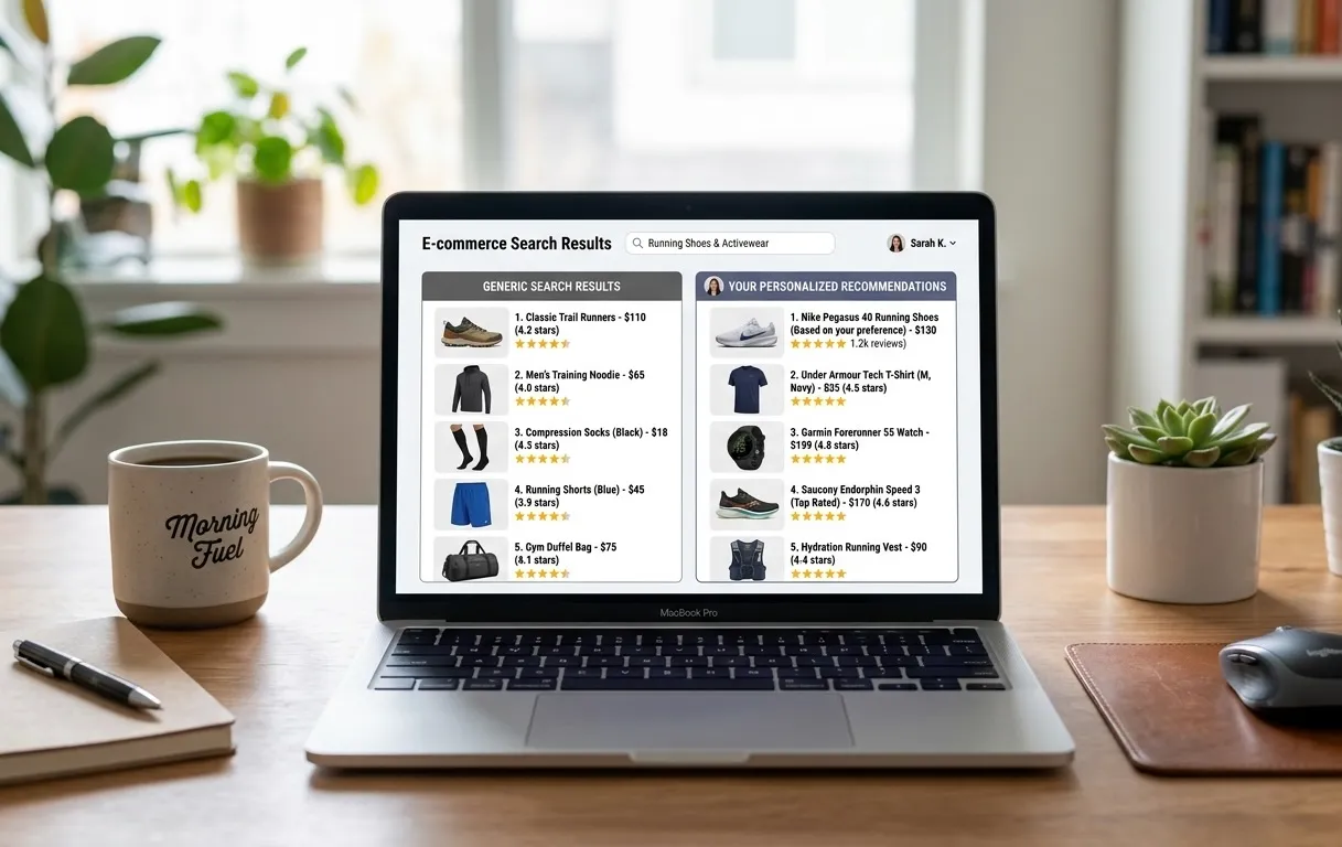 Blog 4 AI personalized search results vs generic ecommerce search comparison on laptop