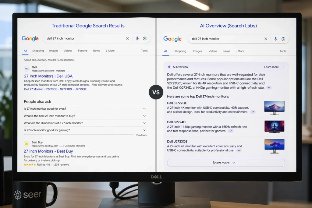 AI Overview vs traditional brand search results comparison