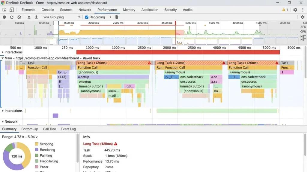 How To Fix A Failed Core Web Vitals Assessment In 2026 4 Chrome DevTools Performance panel analysis showing long tasks causing INP issues