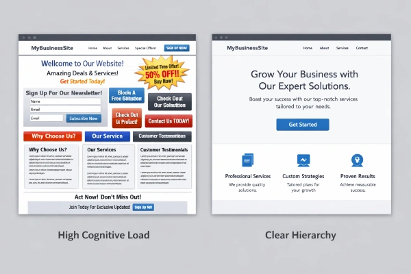 Visual hierarchy diagram showing primary, secondary, and tertiary elements in web page design