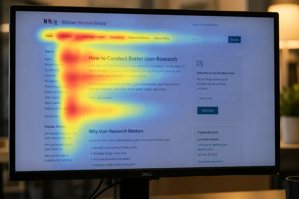 F-pattern heatmap showing how users scan web page content hierarchy