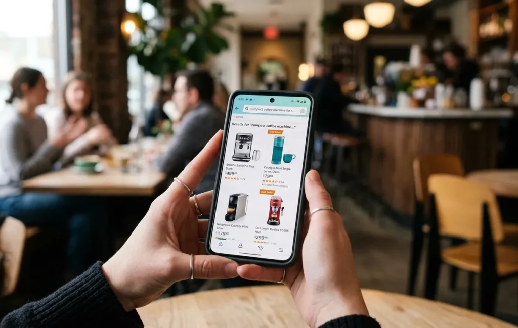 How Does AI Personalized Search For E-Commerce Work 2026 3 Shopper using conversational AI search query on mobile ecommerce app