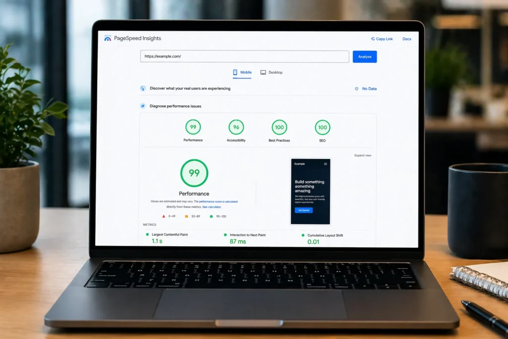 Google Core Updates 2026: Timeline, Changes & Recovery 4 Google PageSpeed Insights showing passing Core Web Vitals scores after optimization