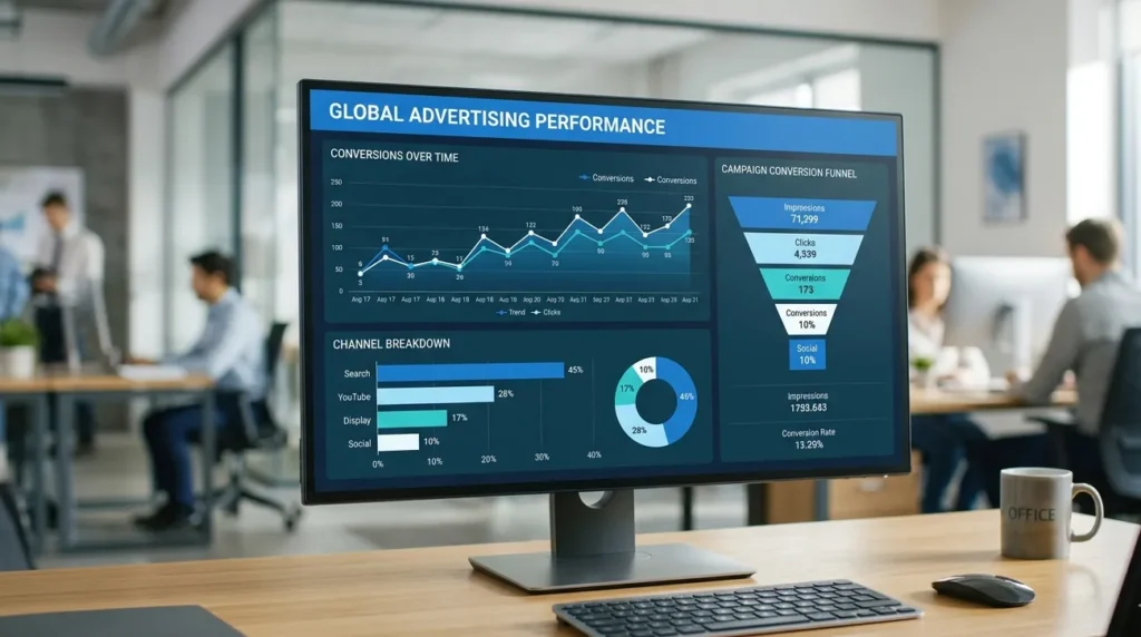 Modern Google Ads AI-driven Smart Bidding performance dashboard