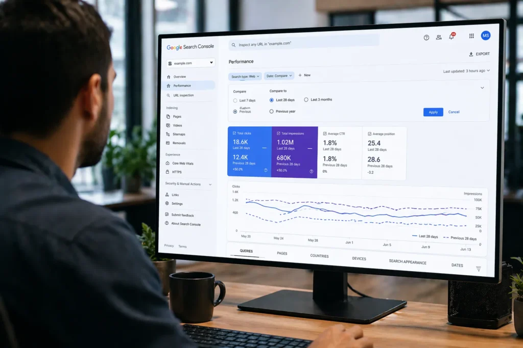 Google Core Updates 2026: Timeline, Changes & Recovery 5 SEO professional analyzing Google Search Console data after core update