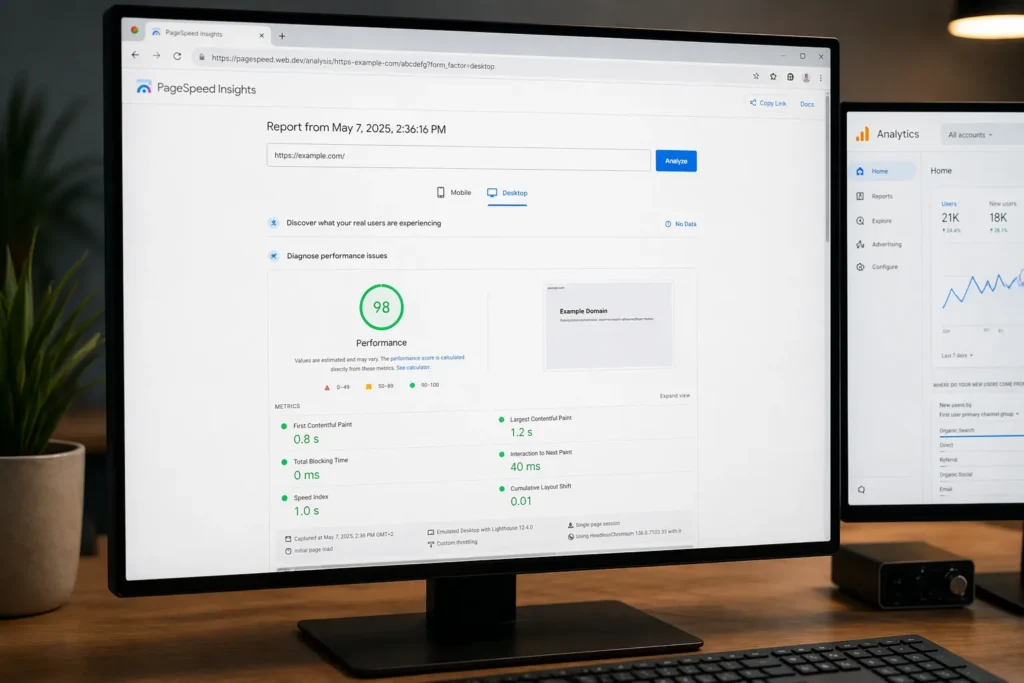 Core Web Vitals performance scores for on-page SEO page speed optimization