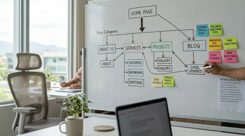 Website structure diagram showing internal linking for on-page SEO