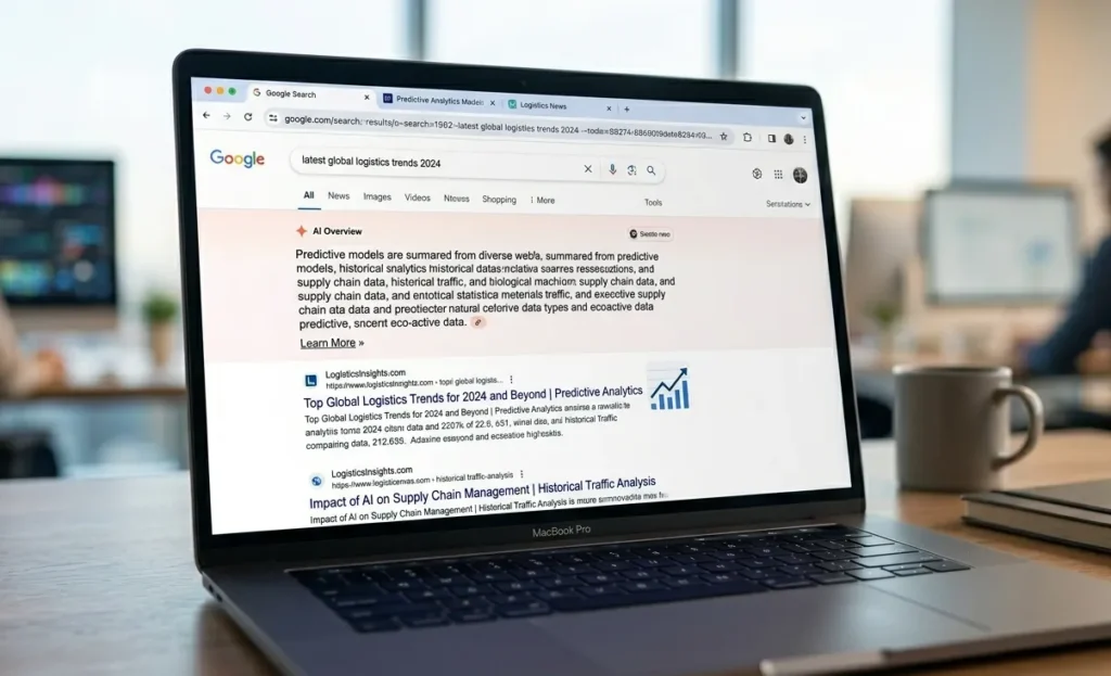 Google search results page showing AI Overview and organic SEO rankings
