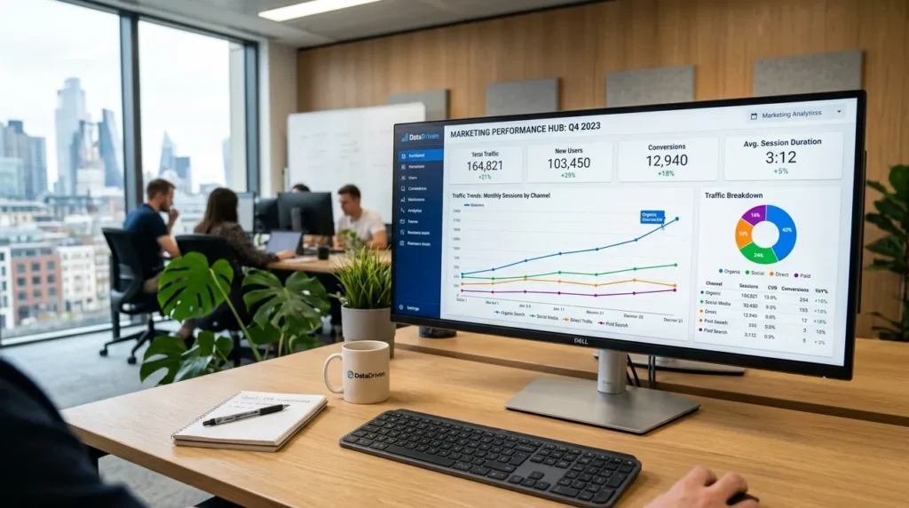 Google Core Updates 2026: Timeline, Changes & Recovery 8 Multi-channel analytics dashboard measuring SEO recovery across traffic sources