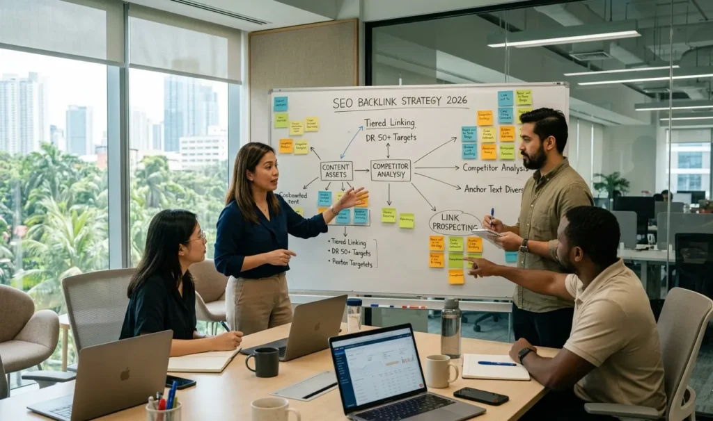 SEO team planning backlink strategy for website growth in 2026